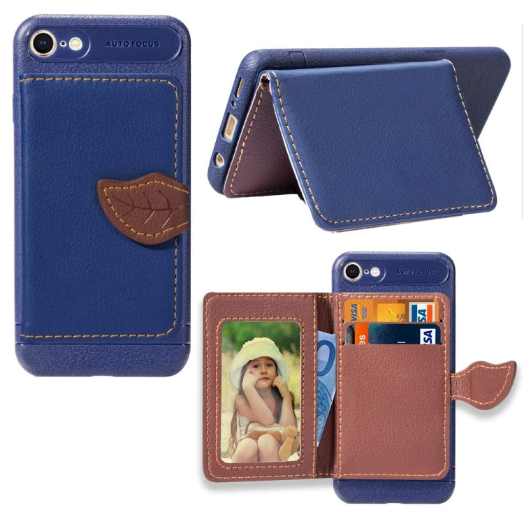 For iPhone SE 2022 / SE 2020 Leaf Buckle Litchi Texture Card Holder PU + TPU Case with Card Slot & Wallet & Holder & Photo Frame