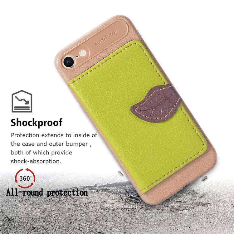 For iPhone SE 2022 / SE 2020 Leaf Buckle Litchi Texture Card Holder PU + TPU Case with Card Slot & Wallet & Holder & Photo Frame