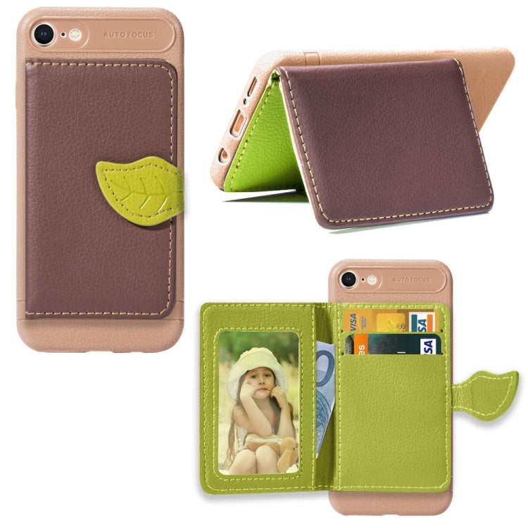 For iPhone SE 2022 / SE 2020 Leaf Buckle Litchi Texture Card Holder PU + TPU Case with Card Slot & Wallet & Holder & Photo Frame