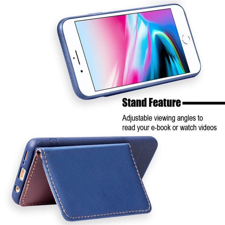 For iPhone SE 2022 / SE 2020 Leaf Buckle Litchi Texture Card Holder PU + TPU Case with Card Slot & Wallet & Holder & Photo Frame