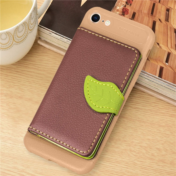 For iPhone SE 2022 / SE 2020 Leaf Buckle Litchi Texture Card Holder PU + TPU Case with Card Slot & Wallet & Holder & Photo Frame