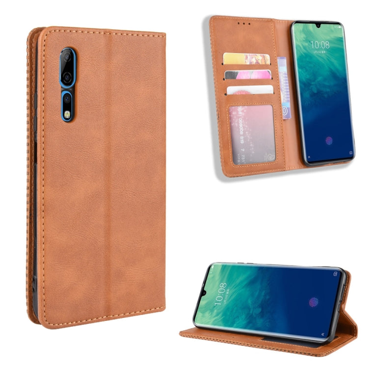 For ZTE Axon 10 Pro/Axon 10 Pro 5G/A2020 Pro Magnetic Buckle Retro Crazy Horse Texture Horizontal Flip Leather Case  , with Holder & Card Slots & Photo Frame