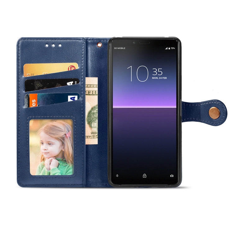 For Sony Xperia 10 II Retro Solid Color Leather Buckle Phone Case with Lanyard & Photo Frame & Card Slot & Wallet & Stand Function