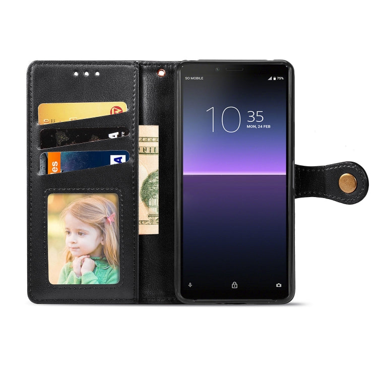 For Sony Xperia 10 II Retro Solid Color Leather Buckle Phone Case with Lanyard & Photo Frame & Card Slot & Wallet & Stand Function