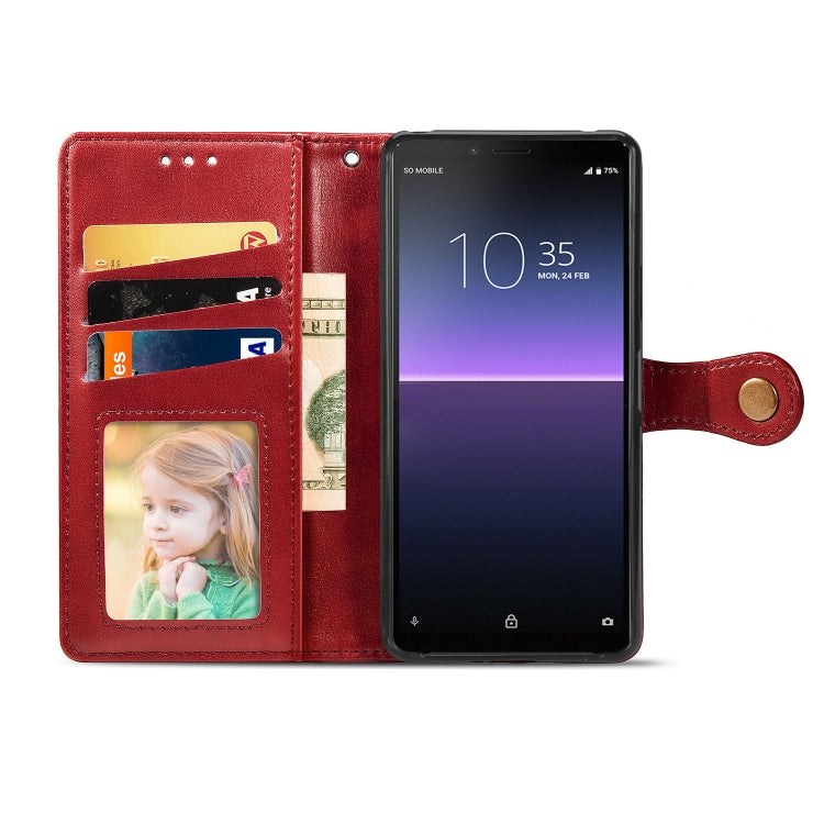 For Sony Xperia 10 II Retro Solid Color Leather Buckle Phone Case with Lanyard & Photo Frame & Card Slot & Wallet & Stand Function