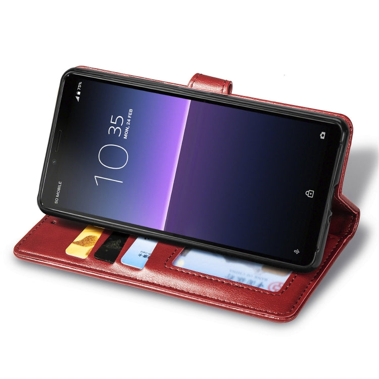 For Sony Xperia 10 II Retro Solid Color Leather Buckle Phone Case with Lanyard & Photo Frame & Card Slot & Wallet & Stand Function