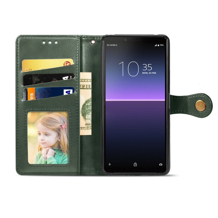For Sony Xperia 10 II Retro Solid Color Leather Buckle Phone Case with Lanyard & Photo Frame & Card Slot & Wallet & Stand Function