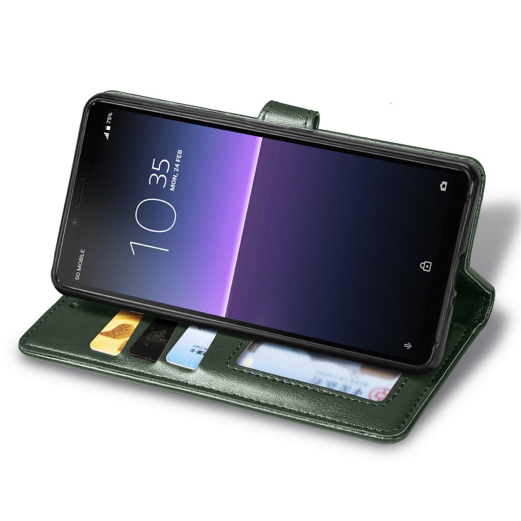 For Sony Xperia 10 II Retro Solid Color Leather Buckle Phone Case with Lanyard & Photo Frame & Card Slot & Wallet & Stand Function