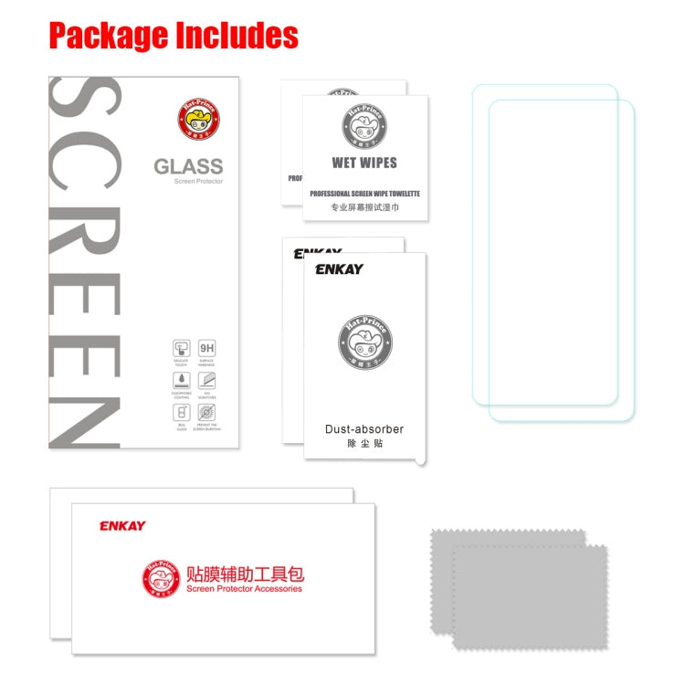 For Xiaomi Redmi Note 9  2 PCS ENKAY Hat-prince 0.26mm 9H 2.5D Curved Edge Tempered Glass Film