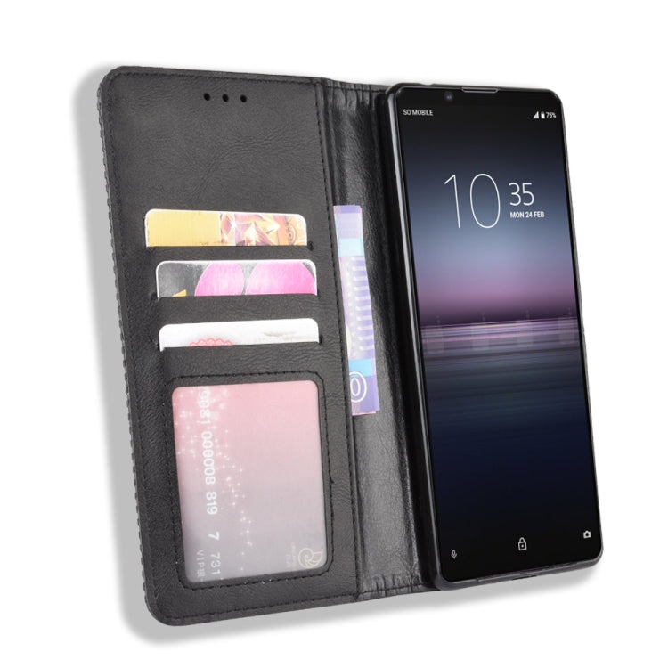 For  Sony Xperia 1 II Magnetic Buckle Retro Crazy Horse Texture Horizontal Flip Leather Case  , with Holder & Card Slots & Photo Frame