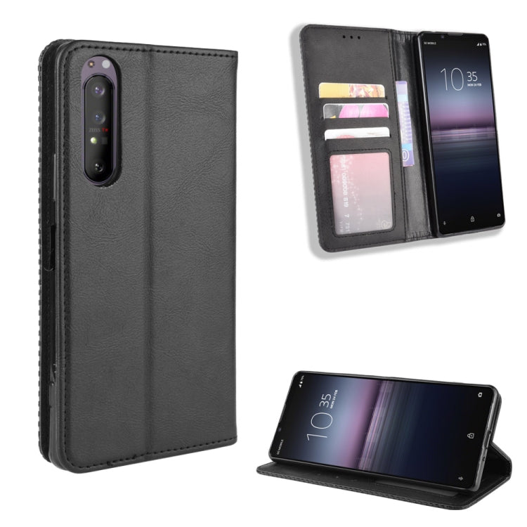 For  Sony Xperia 1 II Magnetic Buckle Retro Crazy Horse Texture Horizontal Flip Leather Case  , with Holder & Card Slots & Photo Frame