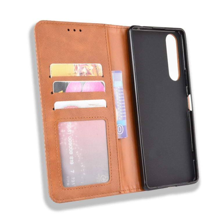 For  Sony Xperia 1 II Magnetic Buckle Retro Crazy Horse Texture Horizontal Flip Leather Case  , with Holder & Card Slots & Photo Frame