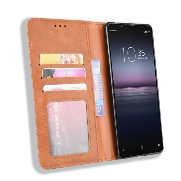 For  Sony Xperia 1 II Magnetic Buckle Retro Crazy Horse Texture Horizontal Flip Leather Case  , with Holder & Card Slots & Photo Frame