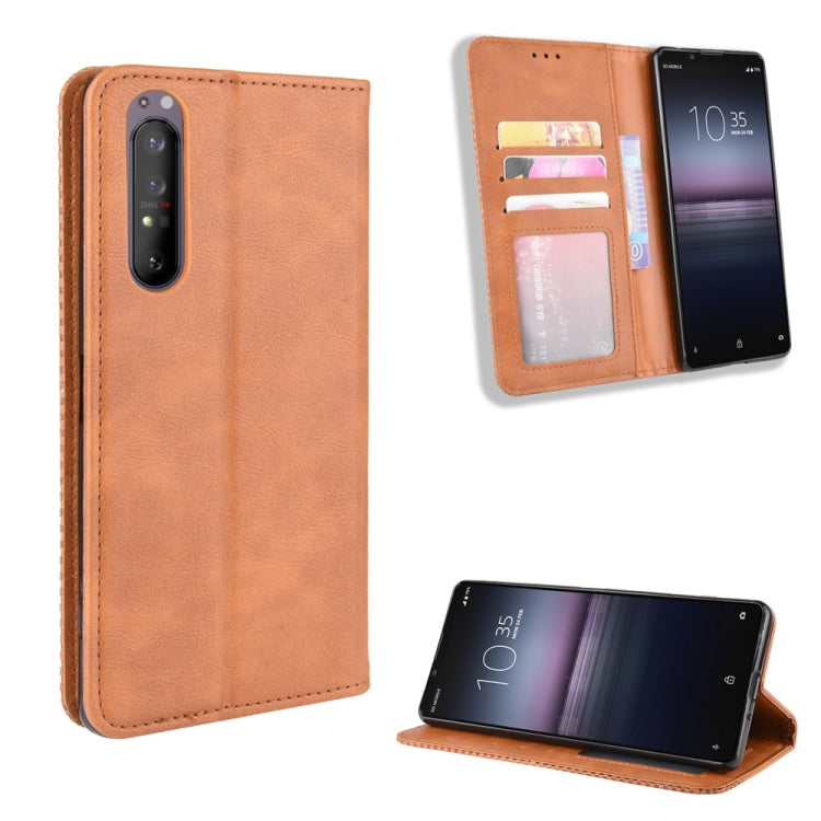 For  Sony Xperia 1 II Magnetic Buckle Retro Crazy Horse Texture Horizontal Flip Leather Case  , with Holder & Card Slots & Photo Frame