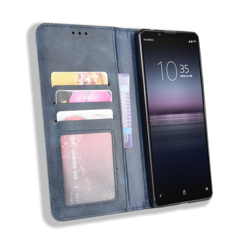 For  Sony Xperia 1 II Magnetic Buckle Retro Crazy Horse Texture Horizontal Flip Leather Case  , with Holder & Card Slots & Photo Frame