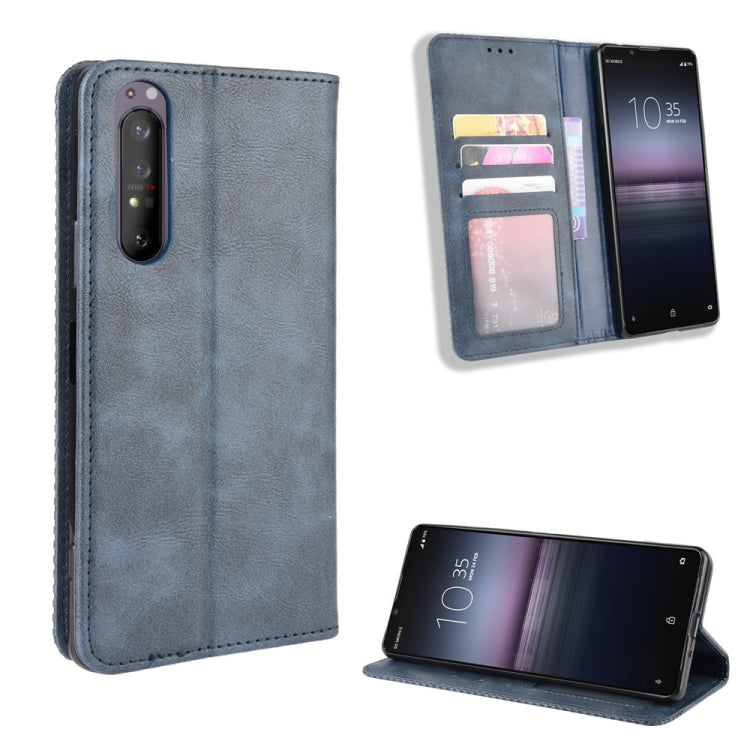 For  Sony Xperia 1 II Magnetic Buckle Retro Crazy Horse Texture Horizontal Flip Leather Case  , with Holder & Card Slots & Photo Frame