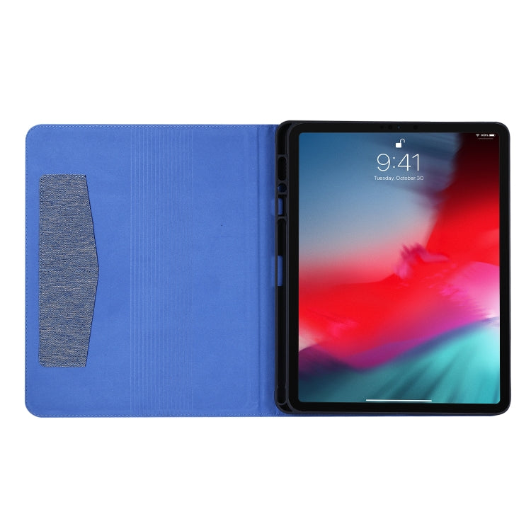 For iPad Pro 12.9(2020) Horizontal Flip TPU + Fabric PU Leather Protective Case with Name Card Clip