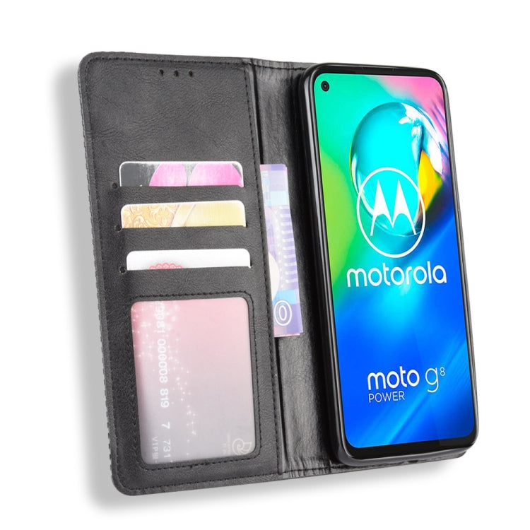 For Motorola Moto G8 Power Magnetic Buckle Retro Crazy Horse Texture Horizontal Flip Leather Case  , with Holder & Card Slots & Photo Frame