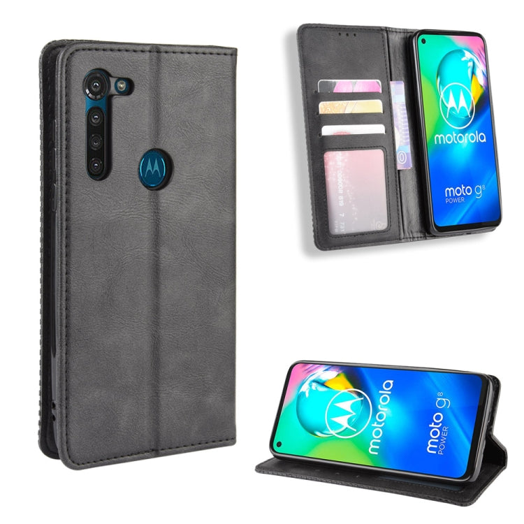 For Motorola Moto G8 Power Magnetic Buckle Retro Crazy Horse Texture Horizontal Flip Leather Case  , with Holder & Card Slots & Photo Frame