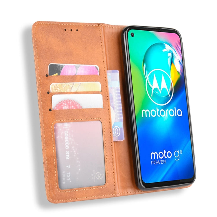 For Motorola Moto G8 Power Magnetic Buckle Retro Crazy Horse Texture Horizontal Flip Leather Case  , with Holder & Card Slots & Photo Frame
