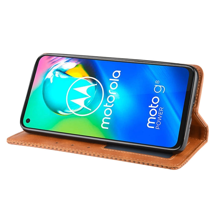 For Motorola Moto G8 Power Magnetic Buckle Retro Crazy Horse Texture Horizontal Flip Leather Case  , with Holder & Card Slots & Photo Frame