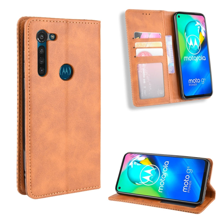 For Motorola Moto G8 Power Magnetic Buckle Retro Crazy Horse Texture Horizontal Flip Leather Case  , with Holder & Card Slots & Photo Frame