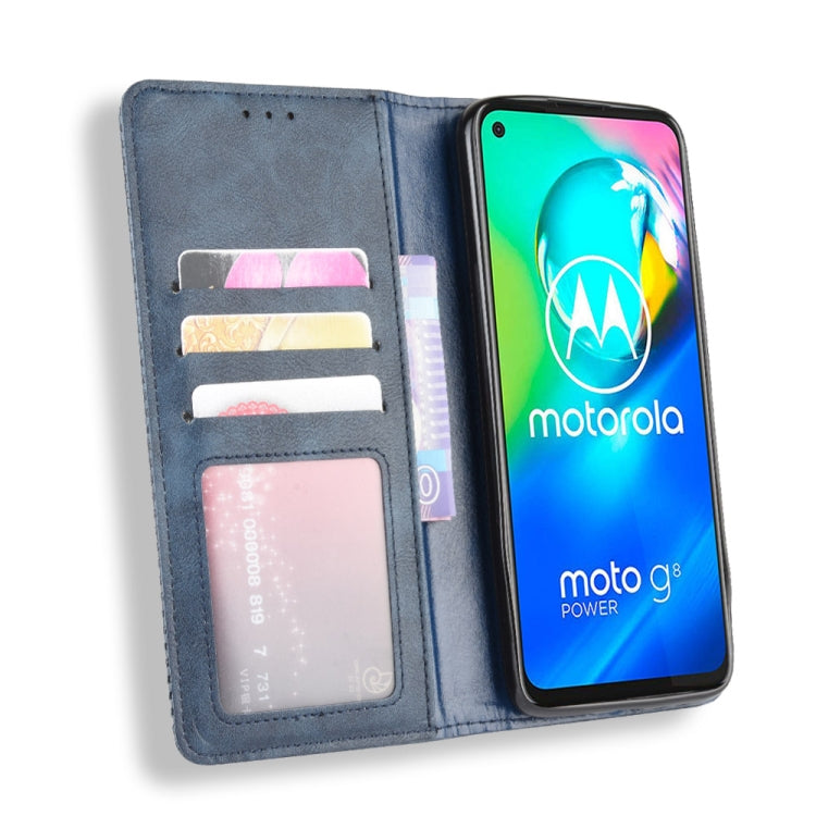 For Motorola Moto G8 Power Magnetic Buckle Retro Crazy Horse Texture Horizontal Flip Leather Case  , with Holder & Card Slots & Photo Frame