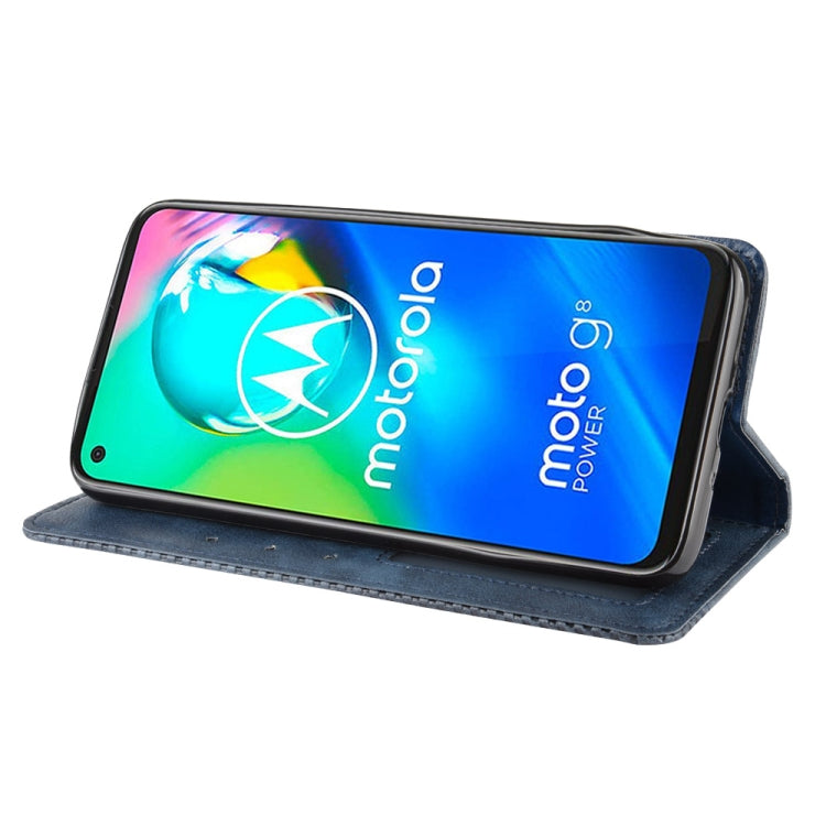 For Motorola Moto G8 Power Magnetic Buckle Retro Crazy Horse Texture Horizontal Flip Leather Case  , with Holder & Card Slots & Photo Frame