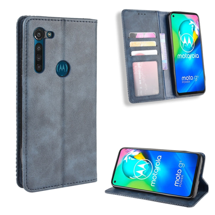 For Motorola Moto G8 Power Magnetic Buckle Retro Crazy Horse Texture Horizontal Flip Leather Case  , with Holder & Card Slots & Photo Frame