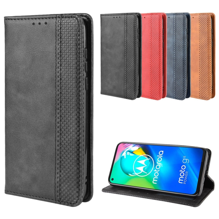 For Motorola Moto G8 Power Magnetic Buckle Retro Crazy Horse Texture Horizontal Flip Leather Case  , with Holder & Card Slots & Photo Frame