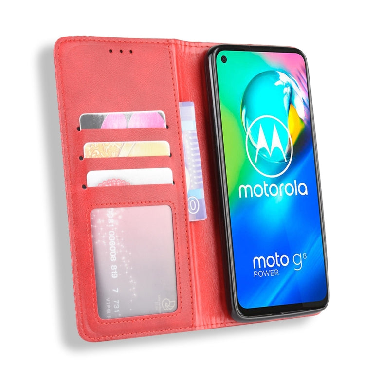 For Motorola Moto G8 Power Magnetic Buckle Retro Crazy Horse Texture Horizontal Flip Leather Case  , with Holder & Card Slots & Photo Frame