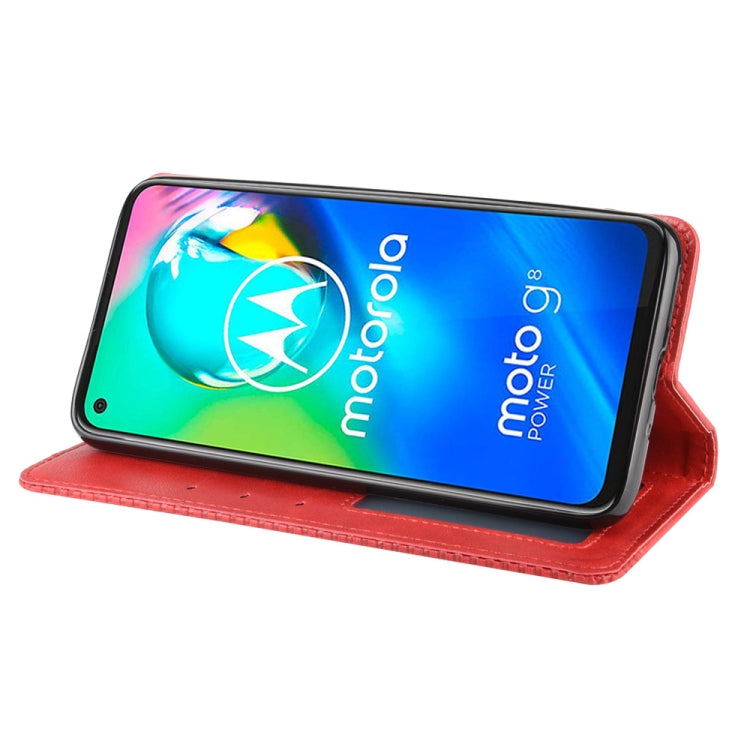 For Motorola Moto G8 Power Magnetic Buckle Retro Crazy Horse Texture Horizontal Flip Leather Case  , with Holder & Card Slots & Photo Frame