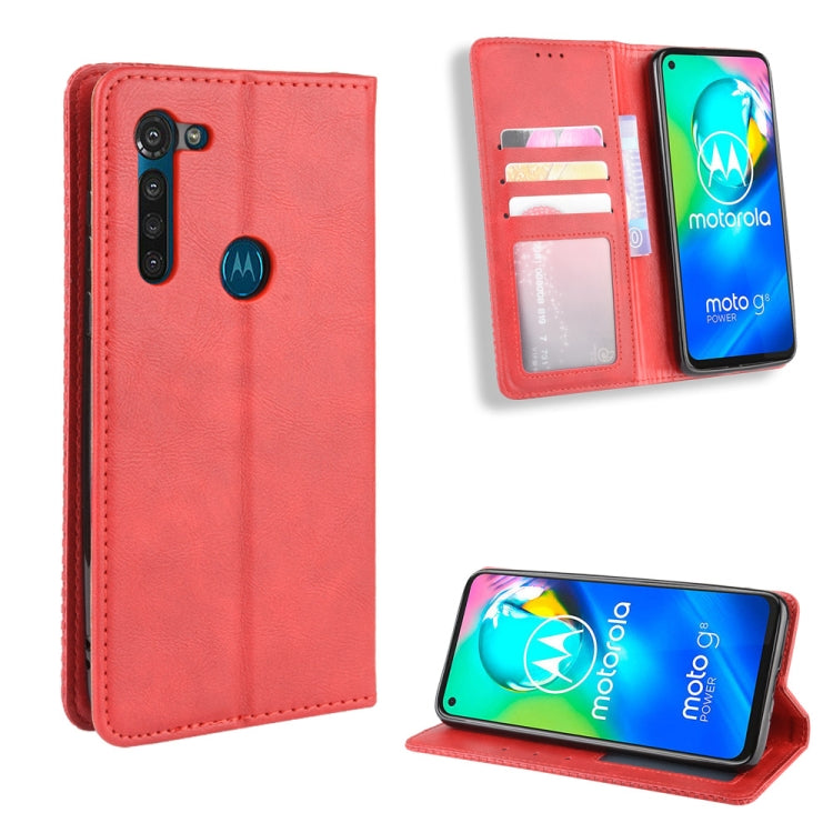 For Motorola Moto G8 Power Magnetic Buckle Retro Crazy Horse Texture Horizontal Flip Leather Case  , with Holder & Card Slots & Photo Frame