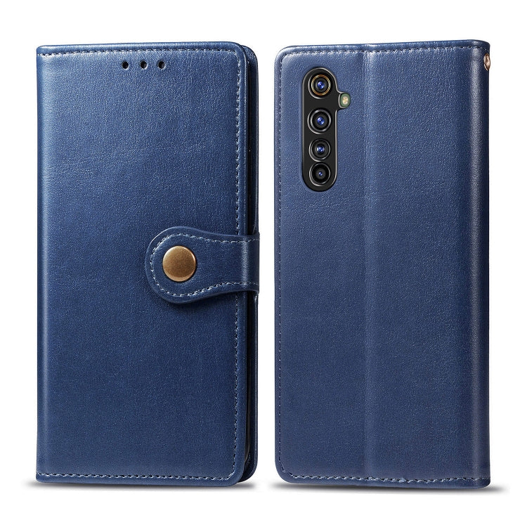 For OPPO Realme X50 Pro Retro Solid Color Leather Buckle Phone Case with Lanyard & Photo Frame & Card Slot & Wallet & Stand Function