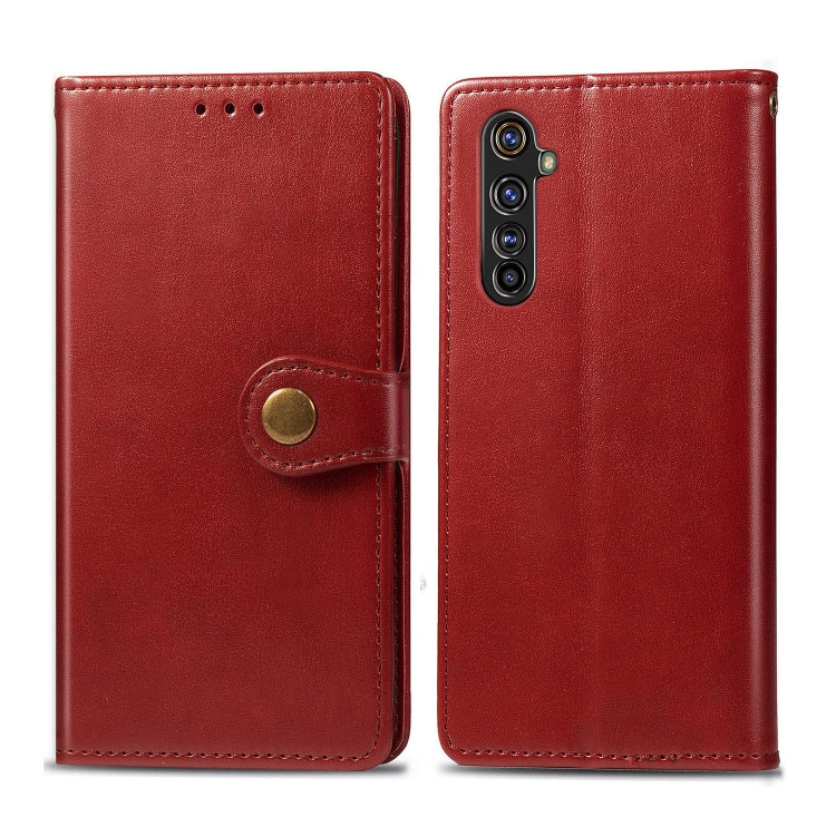 For OPPO Realme X50 Pro Retro Solid Color Leather Buckle Phone Case with Lanyard & Photo Frame & Card Slot & Wallet & Stand Function