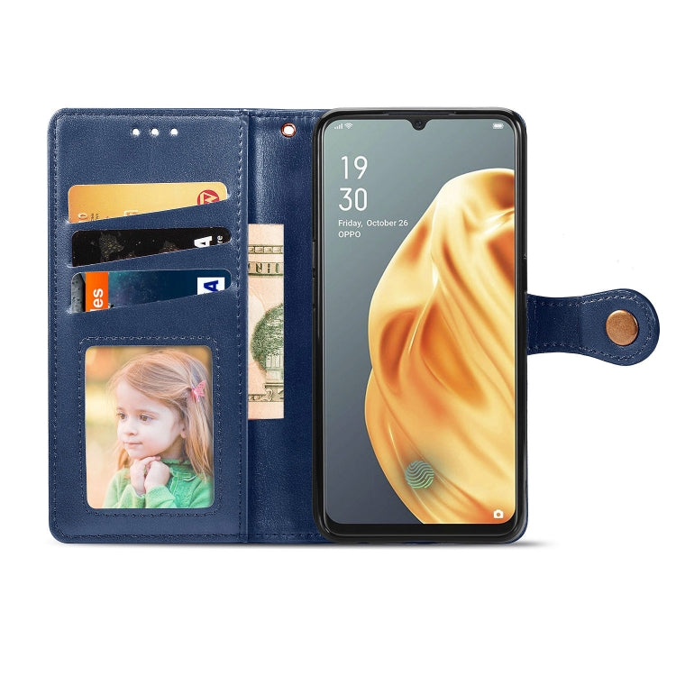 For OPPO F15/A91 Retro Solid Color Leather Buckle Phone Case with Lanyard & Photo Frame & Card Slot & Wallet & Stand Function