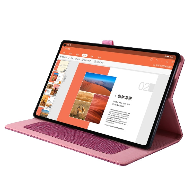 For Lenovo M10 Plus Horizontal Flip TPU + Fabric PU Leather Protective Case with Name Card Clip