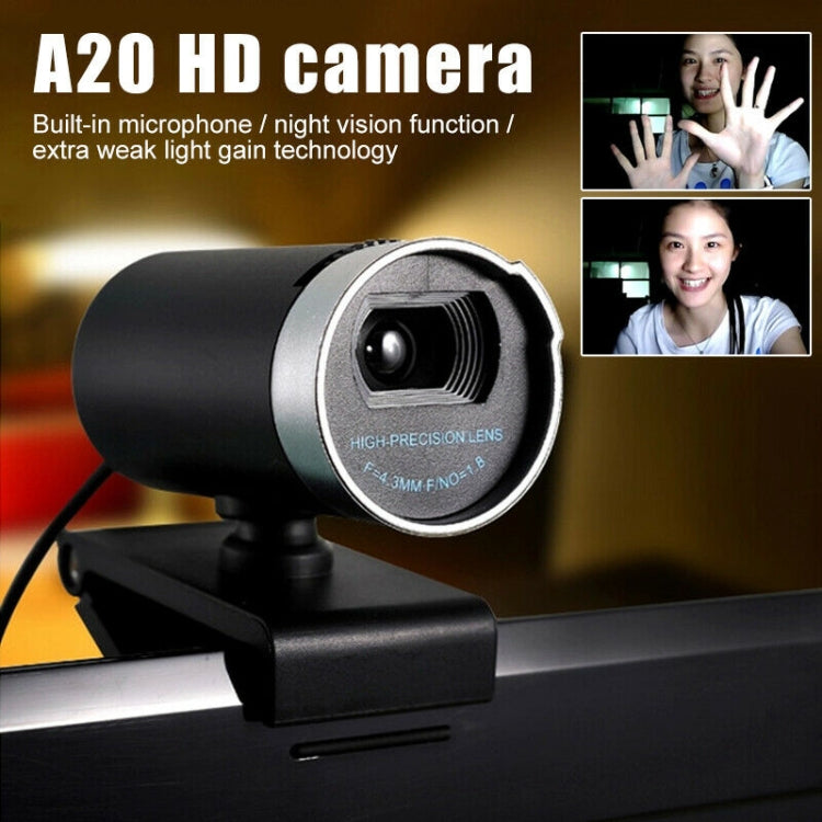 Gsou A20 USB Webcam 1.3 million HD PC Camera Web Cam 360 Degree MIC Clip-on Night  Vision For Skype Computer Desktop