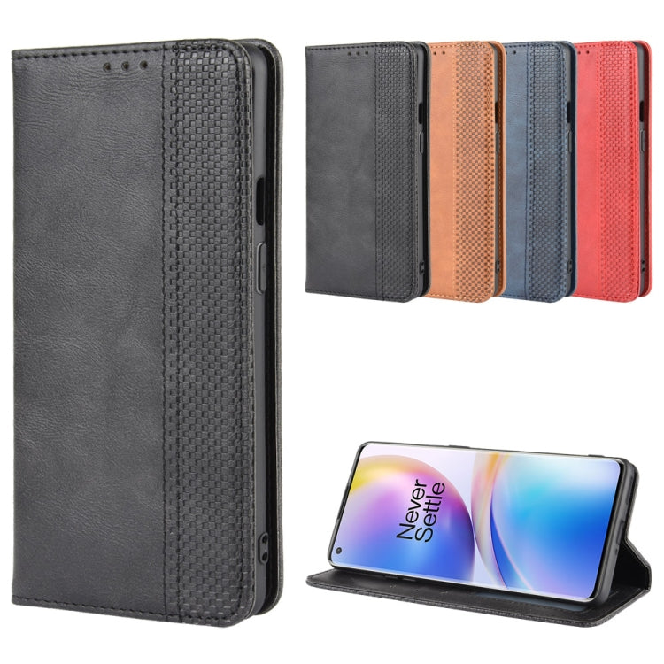 For OnePlus 8 Pro Magnetic Buckle Retro Crazy Horse Texture Horizontal Flip Leather Case with Holder & Card Slots & Photo Frame