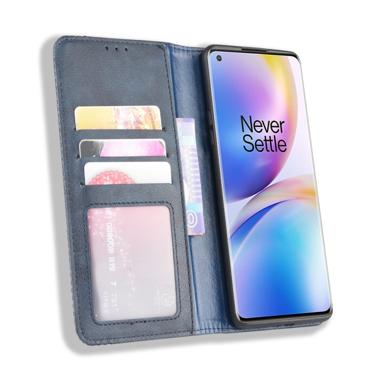 For OnePlus 8 Pro Magnetic Buckle Retro Crazy Horse Texture Horizontal Flip Leather Case with Holder & Card Slots & Photo Frame