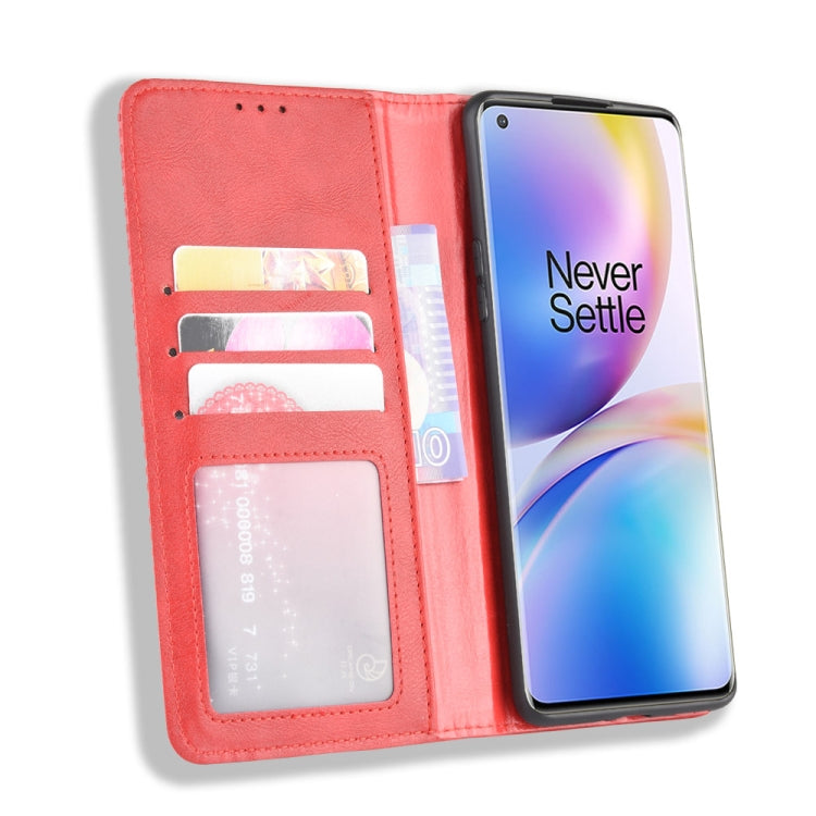 For OnePlus 8 Pro Magnetic Buckle Retro Crazy Horse Texture Horizontal Flip Leather Case with Holder & Card Slots & Photo Frame