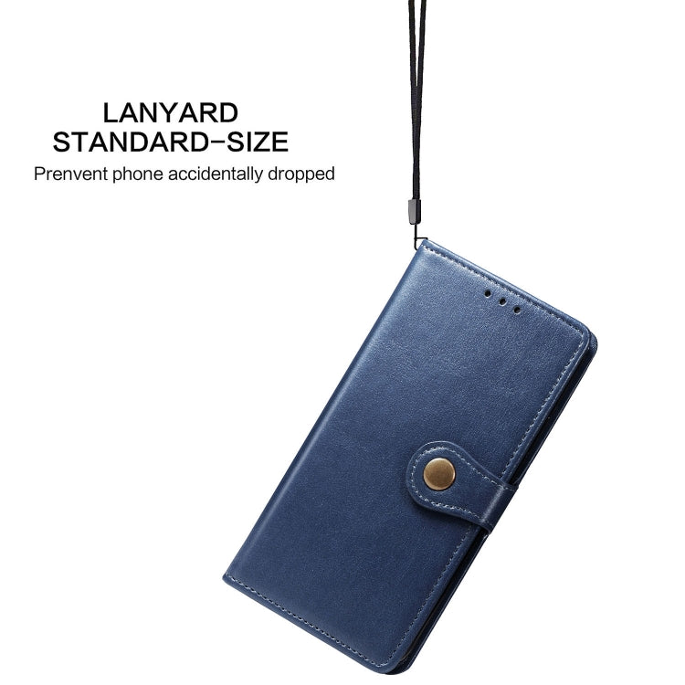 For OPPO Realme C3 Retro Solid Color Leather Buckle Phone Case with Lanyard & Photo Frame & Card Slot & Wallet & Stand Function