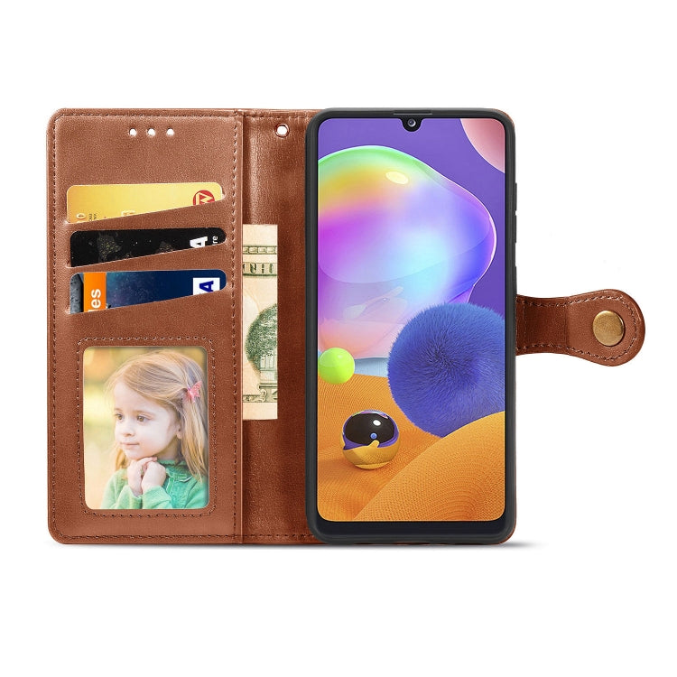 For Galaxy A31 Retro Solid Color Leather Buckle Phone Case with Lanyard & Photo Frame & Card Slot & Wallet & Stand Function
