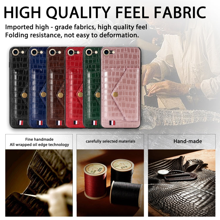 For iPhone SE 2022 / SE 2020 Crocodile Pattern PU+TPU+PVC Shatter-resistant Mobile Phone Case with Magnetic Invisible Holder & Holder & Card Slots