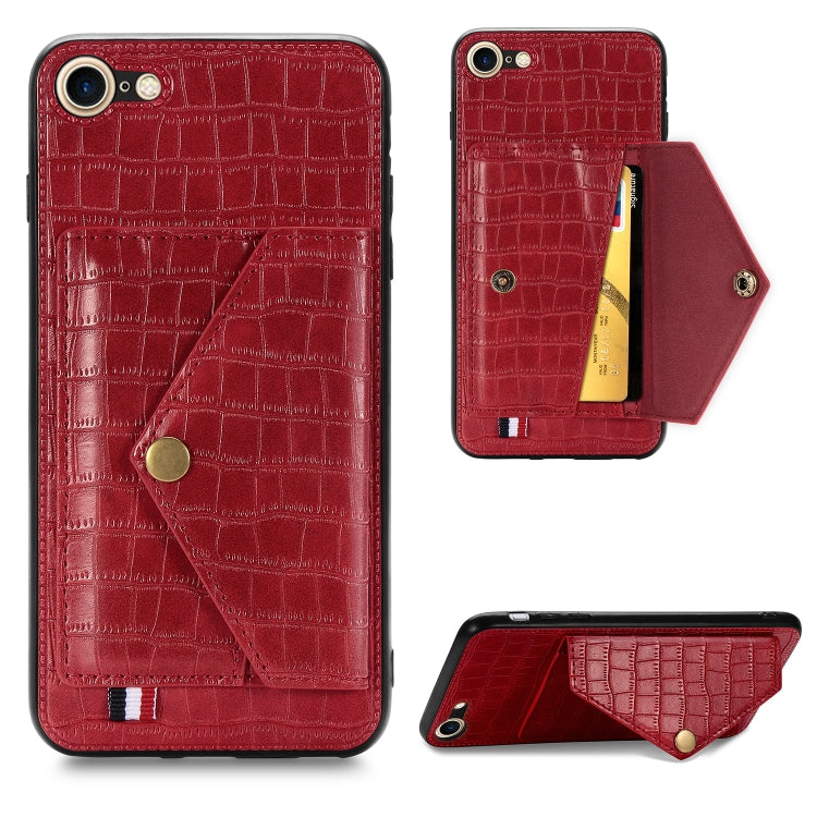 For iPhone SE 2022 / SE 2020 Crocodile Pattern PU+TPU+PVC Shatter-resistant Mobile Phone Case with Magnetic Invisible Holder & Holder & Card Slots