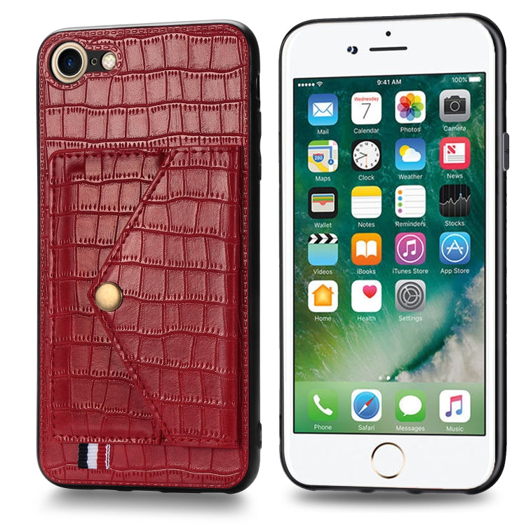 For iPhone SE 2022 / SE 2020 Crocodile Pattern PU+TPU+PVC Shatter-resistant Mobile Phone Case with Magnetic Invisible Holder & Holder & Card Slots