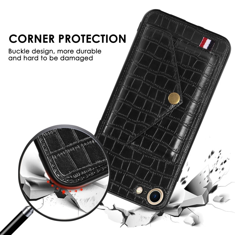 For iPhone SE 2022 / SE 2020 Crocodile Pattern PU+TPU+PVC Shatter-resistant Mobile Phone Case with Magnetic Invisible Holder & Holder & Card Slots