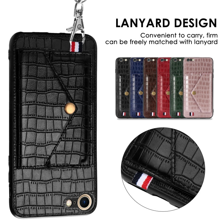 For iPhone SE 2022 / SE 2020 Crocodile Pattern PU+TPU+PVC Shatter-resistant Mobile Phone Case with Magnetic Invisible Holder & Holder & Card Slots