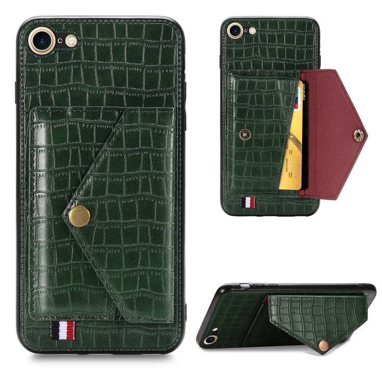 For iPhone SE 2022 / SE 2020 Crocodile Pattern PU+TPU+PVC Shatter-resistant Mobile Phone Case with Magnetic Invisible Holder & Holder & Card Slots