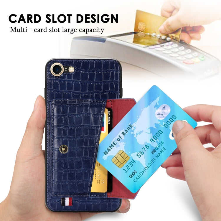 For iPhone SE 2022 / SE 2020 Crocodile Pattern PU+TPU+PVC Shatter-resistant Mobile Phone Case with Magnetic Invisible Holder & Holder & Card Slots